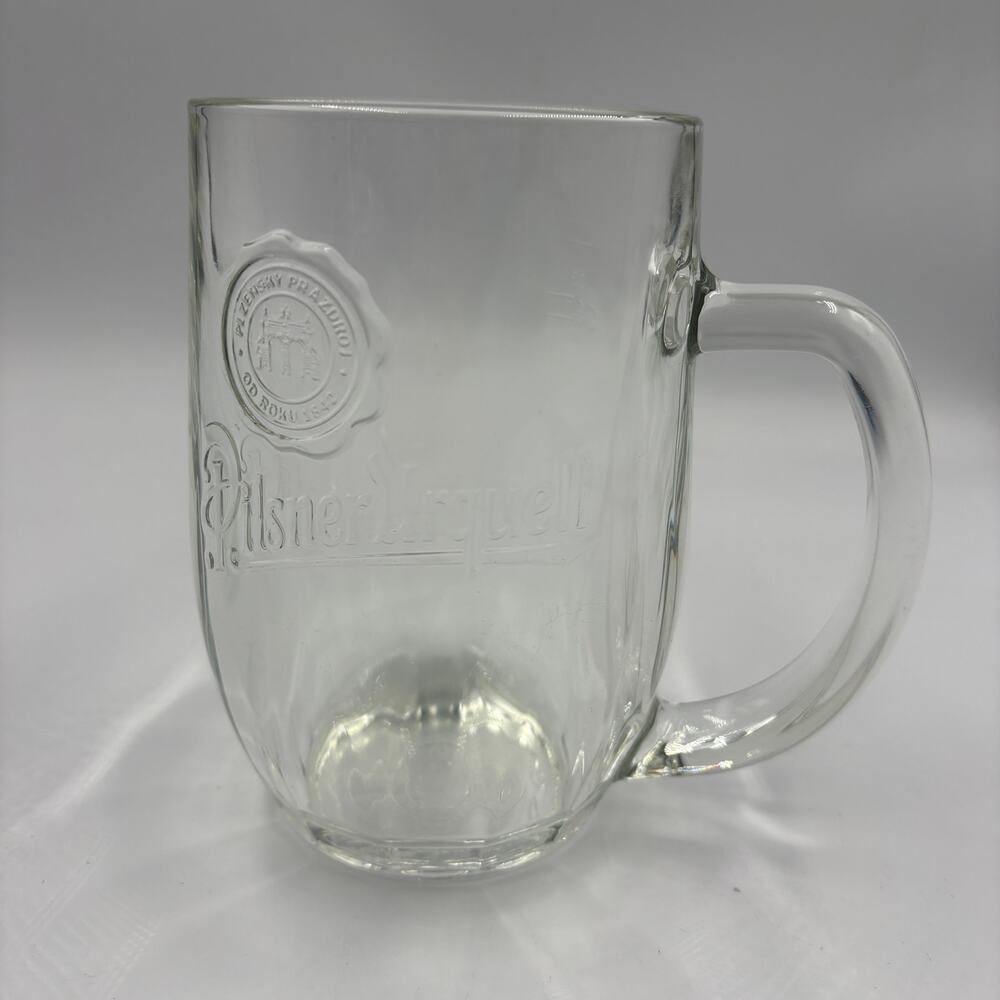 Pilsner Urquell Beer Mug Glass Tankard Embossed Plzensky Prazdroj 1842 5.5"